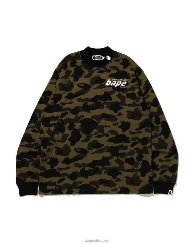 Војничко зелена мушкарци A Bathing Ape 1. мајица опуштеног кроја са маскирном маском на врату J4280140