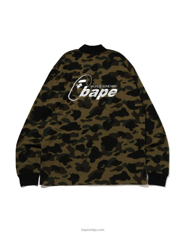 Војничко зелена мушкарци A Bathing Ape 1. мајица опуштеног кроја са маскирном маском на врату J4280140
