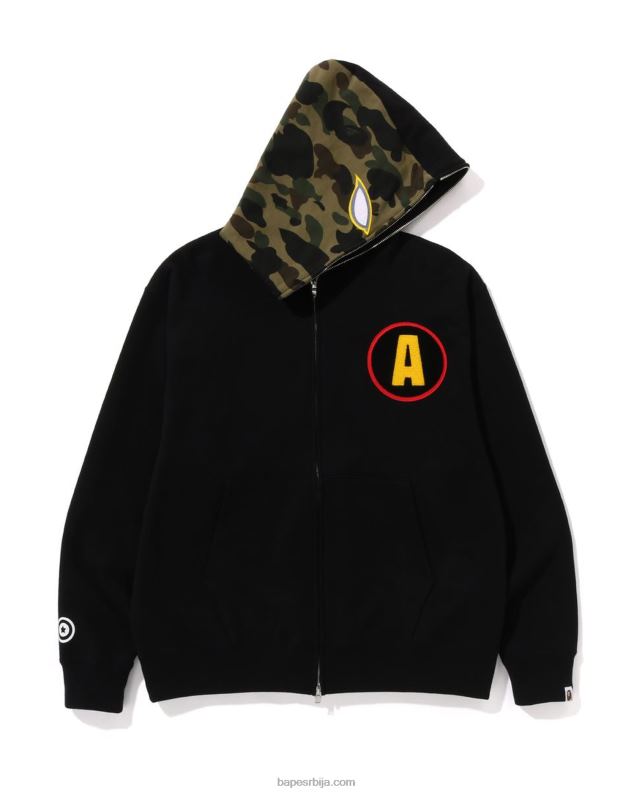 црн мушкарци A Bathing Ape сенка опуштена дуксерица са пуним патентним затварачем J4280179