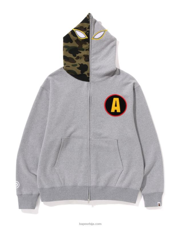 сива мушкарци A Bathing Ape сенка опуштена дуксерица са пуним патентним затварачем J4280180