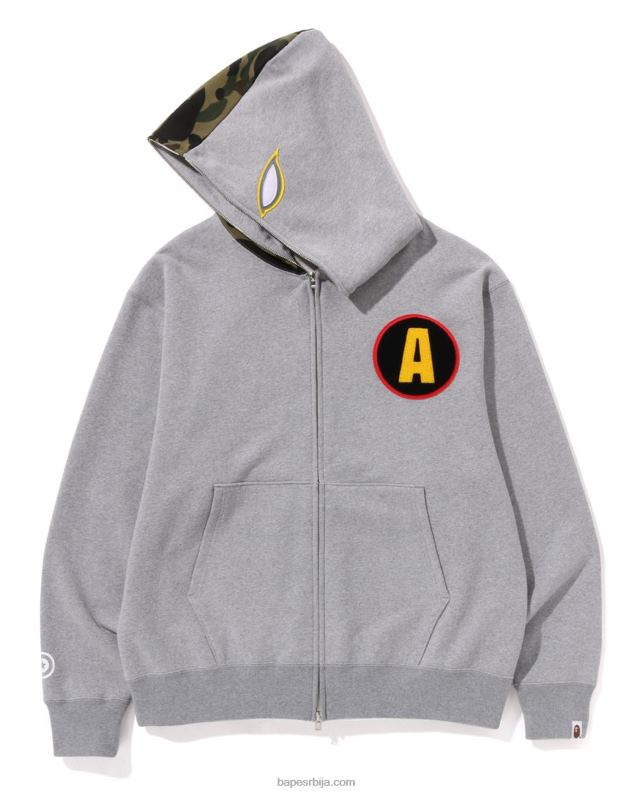 сива мушкарци A Bathing Ape сенка опуштена дуксерица са пуним патентним затварачем J4280180