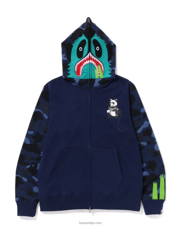 Морнарско плаво мушкарци A Bathing Ape Боја цамо панда дуксерица са пуним патентним затварачем J4280186