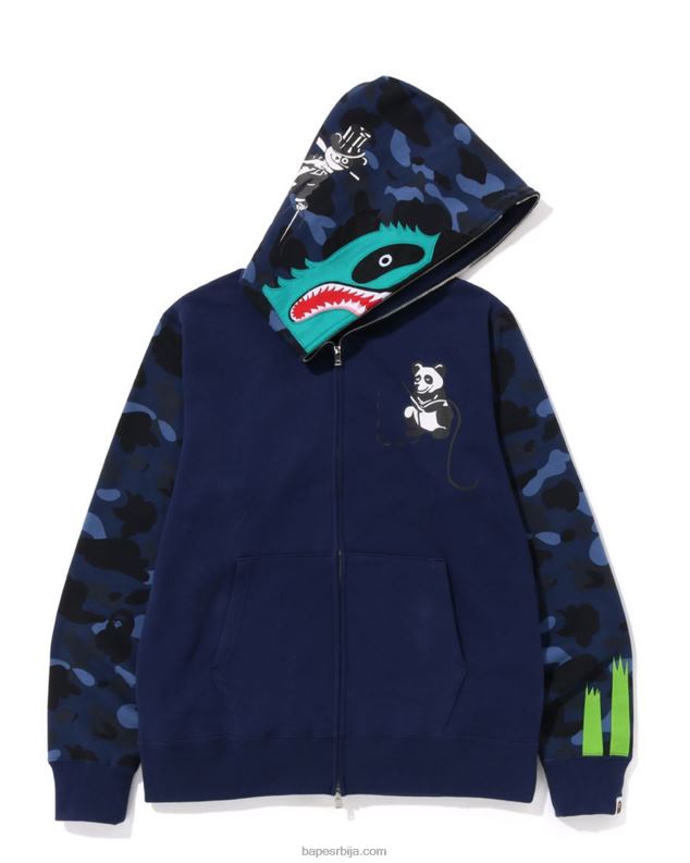 Морнарско плаво мушкарци A Bathing Ape Боја цамо панда дуксерица са пуним патентним затварачем J4280186