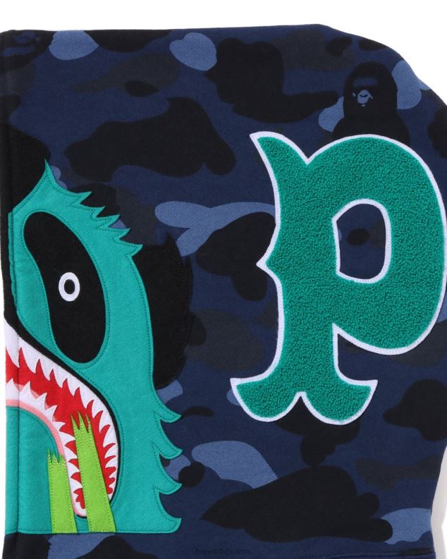 Морнарско плаво мушкарци A Bathing Ape Боја цамо панда дуксерица са пуним патентним затварачем J4280186