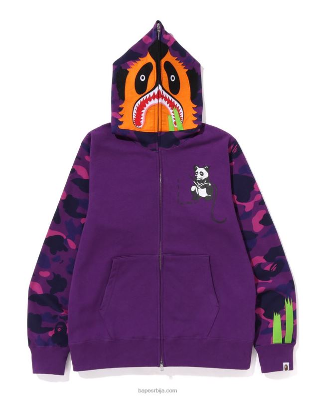 љубичаста мушкарци A Bathing Ape Боја цамо панда дуксерица са пуним патентним затварачем J4280187