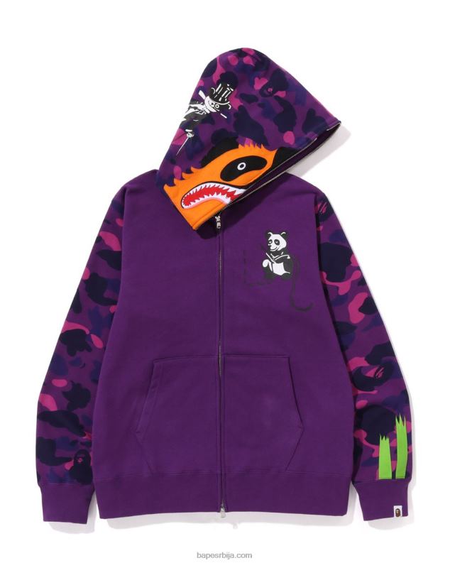 љубичаста мушкарци A Bathing Ape Боја цамо панда дуксерица са пуним патентним затварачем J4280187