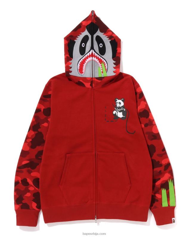 јарко црвена мушкарци A Bathing Ape Боја цамо панда дуксерица са пуним патентним затварачем J4280188