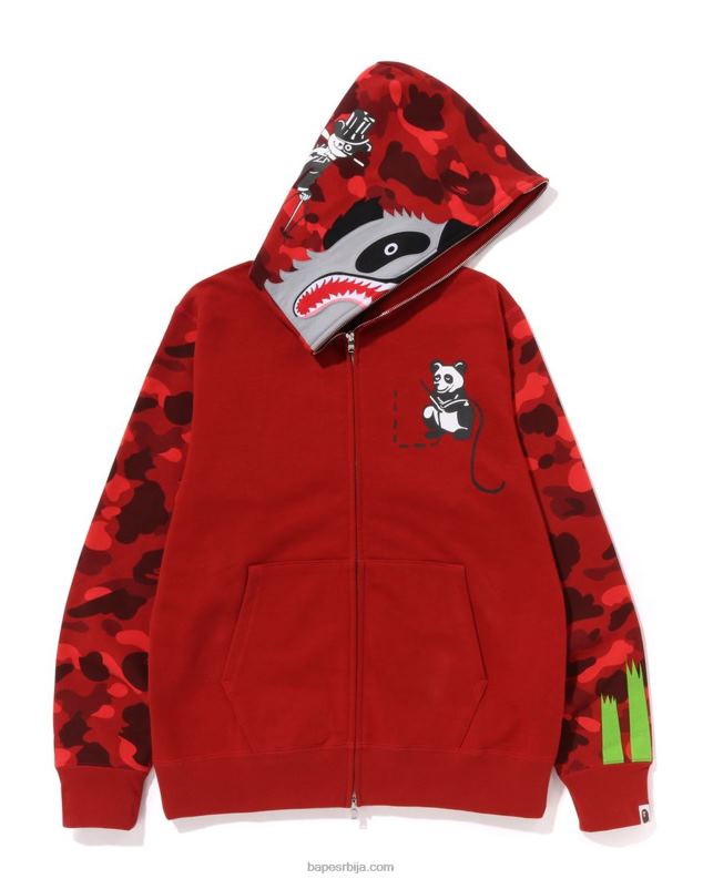 јарко црвена мушкарци A Bathing Ape Боја цамо панда дуксерица са пуним патентним затварачем J4280188