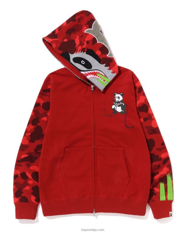 јарко црвена мушкарци A Bathing Ape Боја цамо панда дуксерица са пуним патентним затварачем J4280188