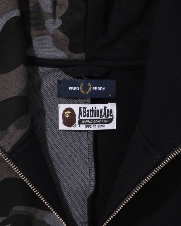 црн мушкарци A Bathing Ape к Фред Перри цолоур цамо зип хоодие J4280215