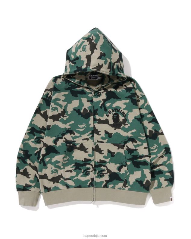 Војничко зелена мушкарци A Bathing Ape воодланд цамо лоосе дуксерица са пуним патентним затварачем J4280219
