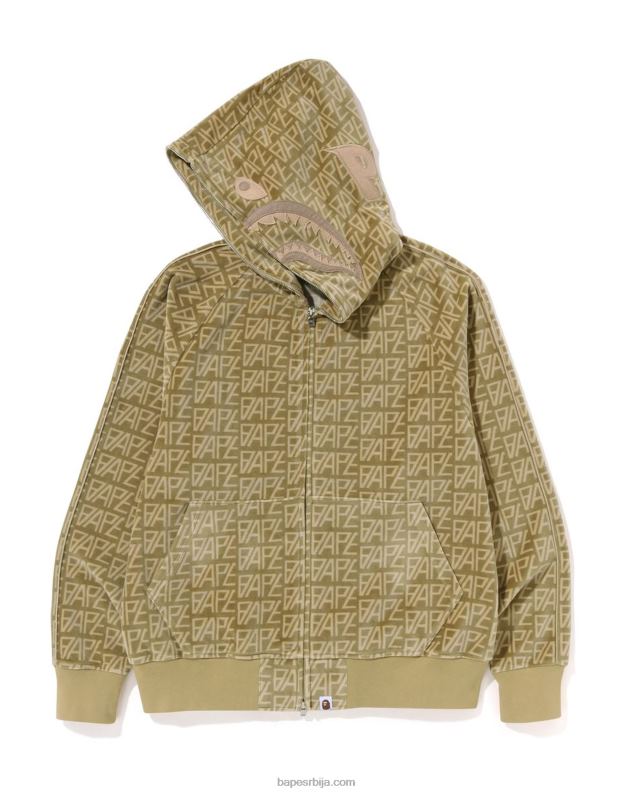 беж мушкарци A Bathing Ape дуксерица са велур ајкулом са монограмом са рајсфершлусом J4280226