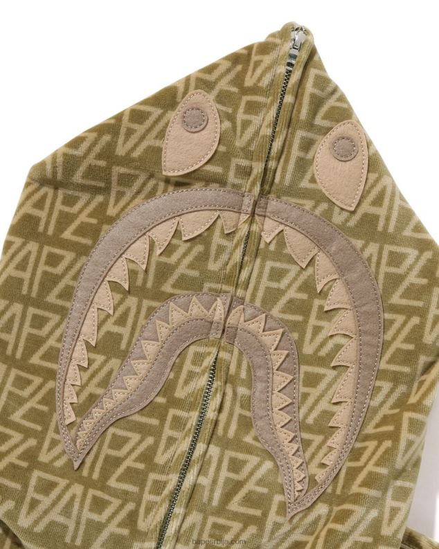 беж мушкарци A Bathing Ape дуксерица са велур ајкулом са монограмом са рајсфершлусом J4280226