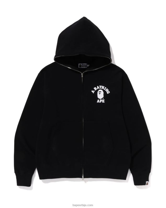 црн мушкарци A Bathing Ape колеџ опуштена дуксерица са пуним патентним затварачем J4280232