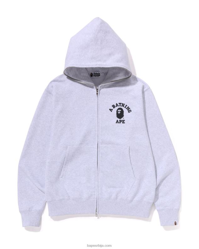 светло сива мушкарци A Bathing Ape колеџ опуштена дуксерица са пуним патентним затварачем J4280234