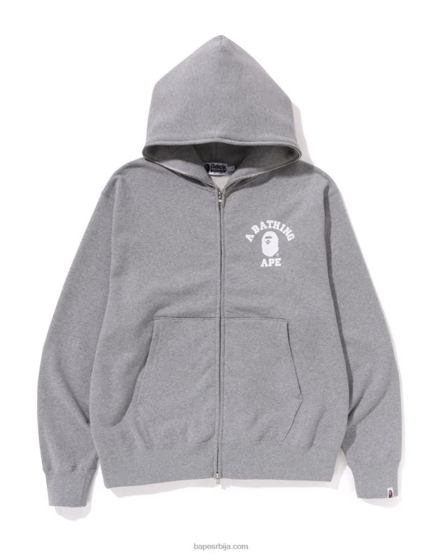 сива мушкарци A Bathing Ape колеџ опуштена дуксерица са пуним патентним затварачем J4280235