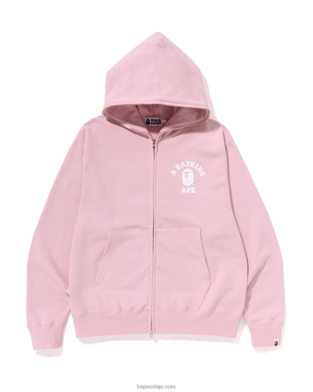 розе мушкарци A Bathing Ape колеџ опуштена дуксерица са пуним патентним затварачем J4280236