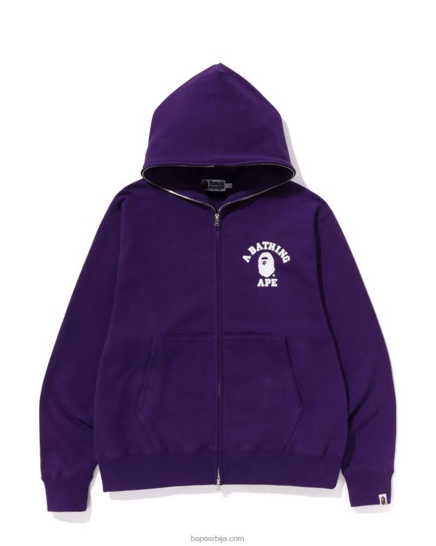 љубичаста мушкарци A Bathing Ape колеџ опуштена дуксерица са пуним патентним затварачем J4280237