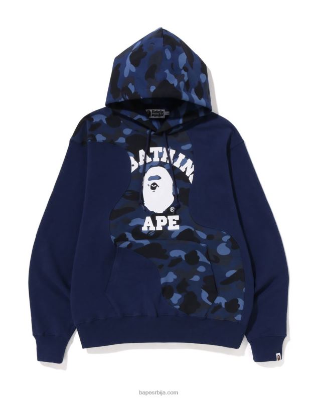 Морнарско плаво мушкарци A Bathing Ape цамо колеџ сечење опуштеног кроја капуљачом у боји J4280297