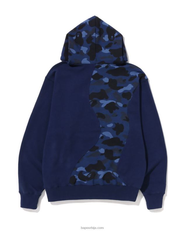 Морнарско плаво мушкарци A Bathing Ape цамо колеџ сечење опуштеног кроја капуљачом у боји J4280297