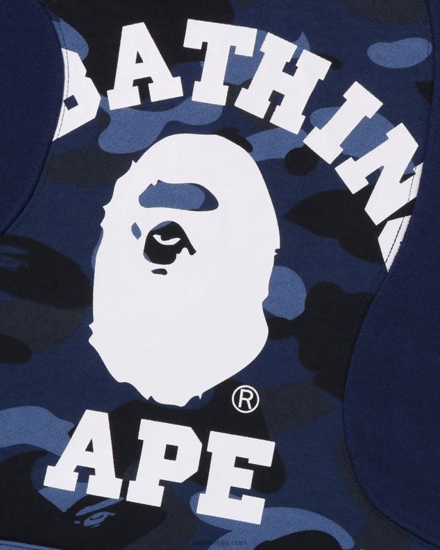 Морнарско плаво мушкарци A Bathing Ape цамо колеџ сечење опуштеног кроја капуљачом у боји J4280297