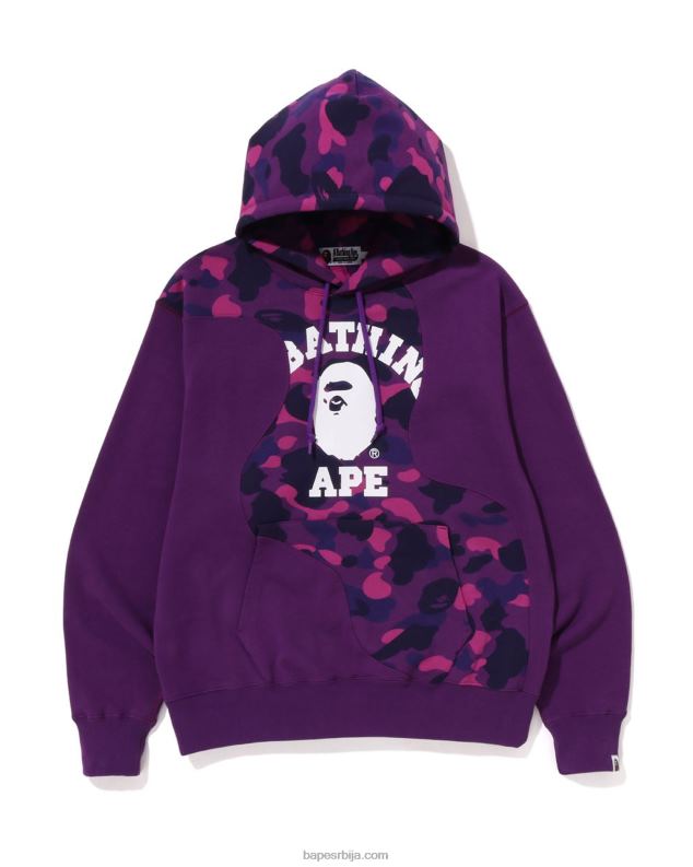 љубичаста мушкарци A Bathing Ape цамо колеџ сечење опуштеног кроја капуљачом у боји J4280298