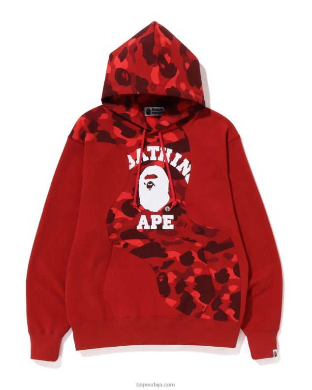 јарко црвена мушкарци A Bathing Ape цамо колеџ сечење опуштеног кроја капуљачом у боји J4280299