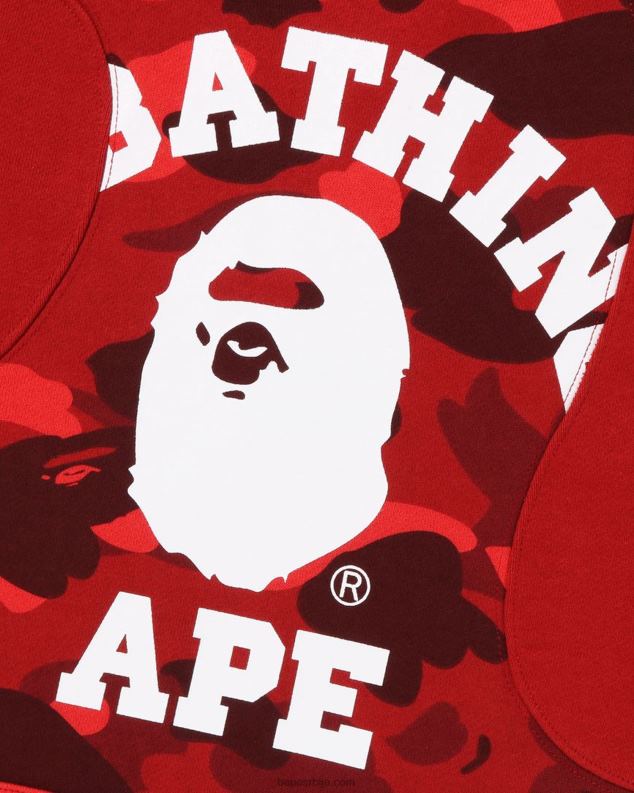 јарко црвена мушкарци A Bathing Ape цамо колеџ сечење опуштеног кроја капуљачом у боји J4280299